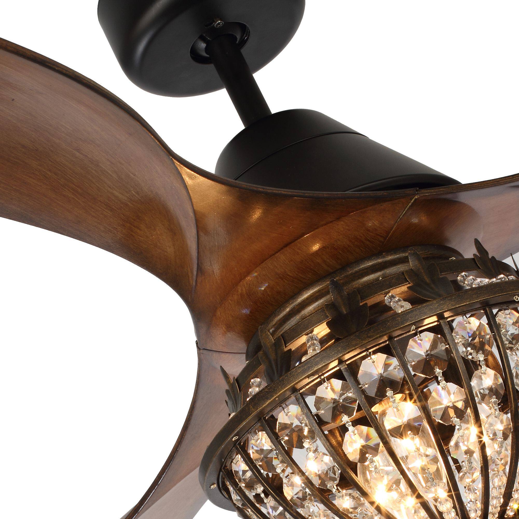 Alt View 10. Parrot Uncle - 52" Farmhouse Brown Crystal Chandelier Ceiling Fan with Remote Control - Black.