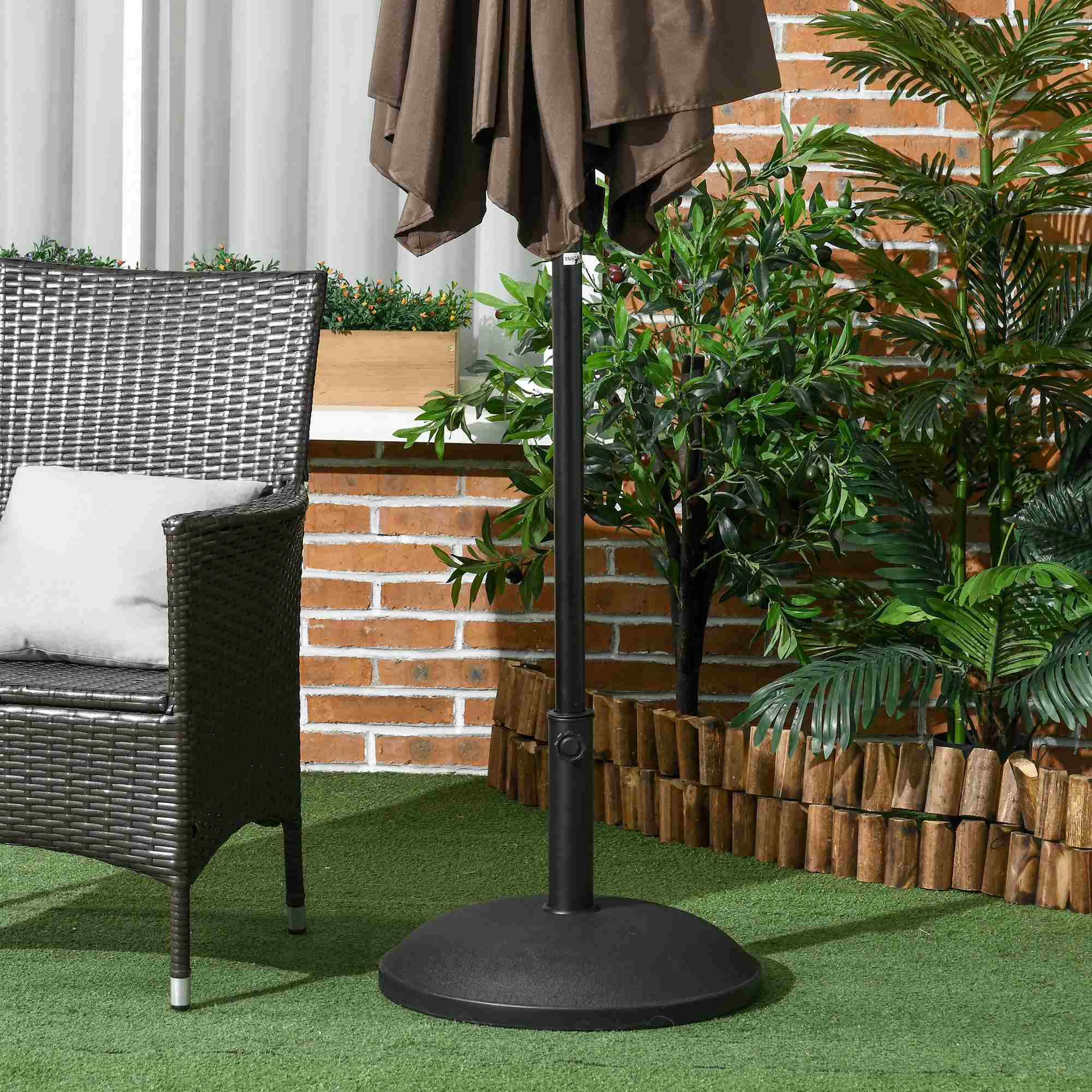 Alt View 5. Outsunny - 20" 55 lbs Round Cement Umbrella Base Stand Market Parasol Holder with Tightening Knob & Easy Setup - Black.