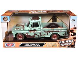 Motormax - 1966 Chevrolet C10 Fleetside Pickup Truck (Rusted) "Weathered Treasures" Series 1/24 - Light Green
