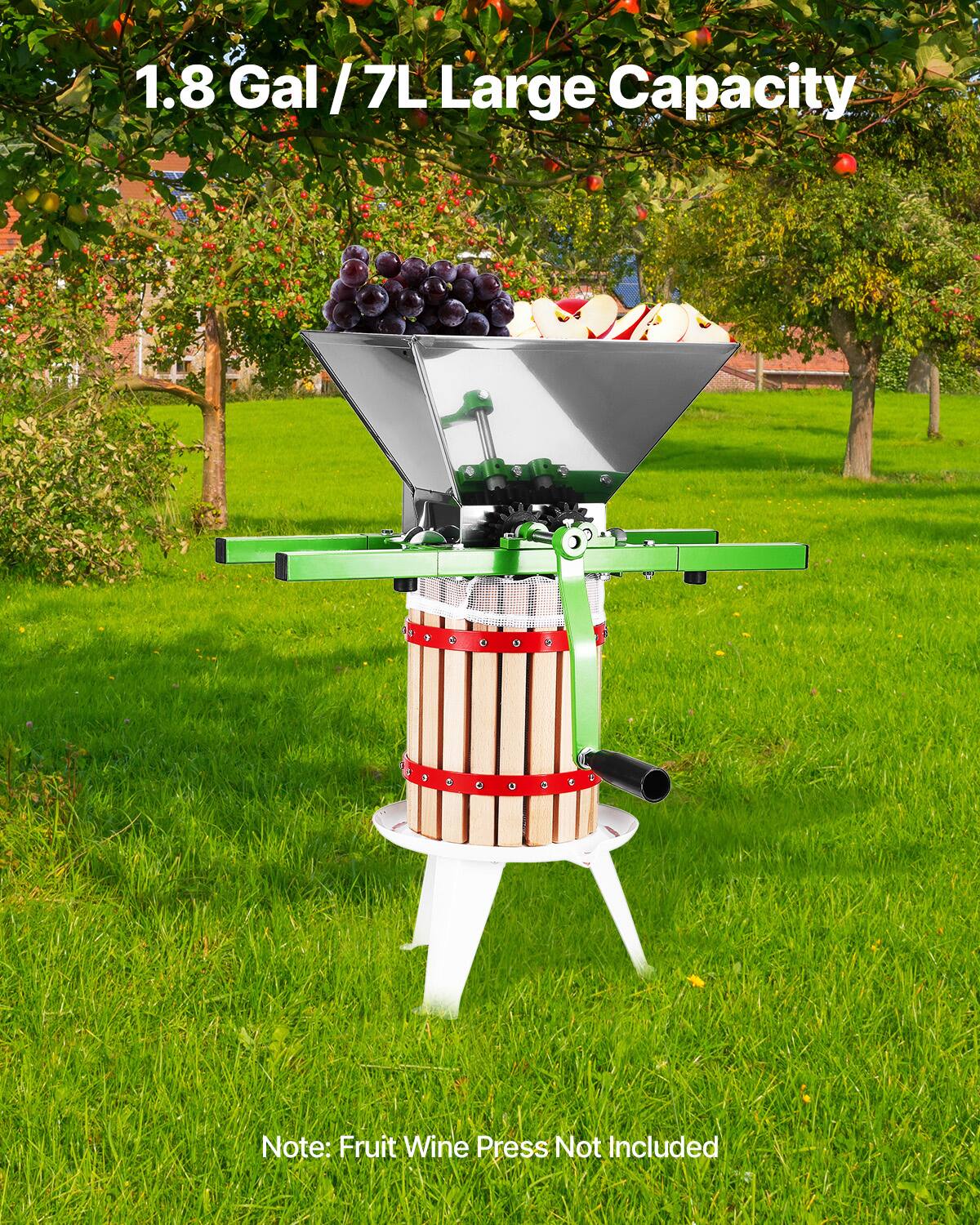 VEVOR 1.8 Gal/7L Fruit and Apple Crusher, Large Manual Grinder