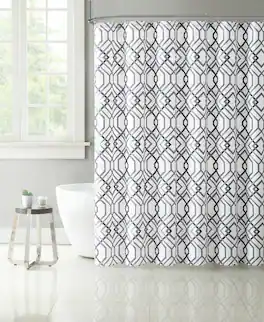 Kate Aurora - Lux Home Black Silver & Geometric Fabric Shower Curtain - 72 in. x 72 in - Gray