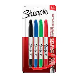 Sharpie - Permanent Markers, Twin Tip, 4/Pack - Assorted