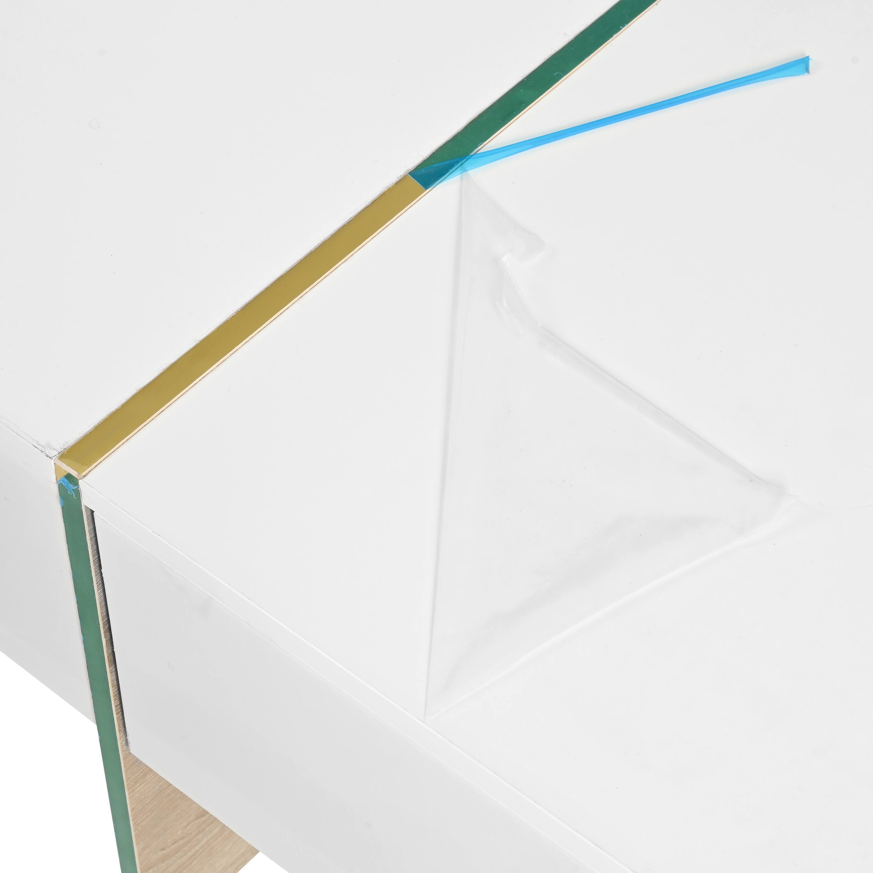 Alt View 10. Tiramisubest - Minimalist High Gloss Coffee Table with 2 Drawers,Multi-Storage Rectangle Sofa Table with Golden Wood Grain Legs,White - White.