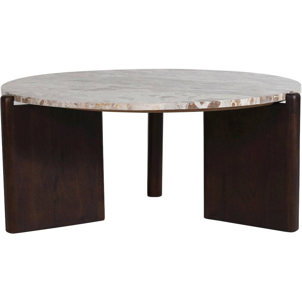 Alt View 1. Meridian Furniture - Varenna Beige Marble Top And Acacia Wood Base Coffee Table - Brown.