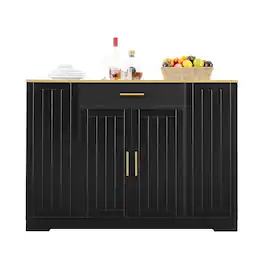 SlickBlue - Large Wood Kitchen Island with Trash Bin Storage, Drawer, and Breakfast Bar for 13-Gallon Garbage Can - Black