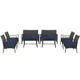 Kadyn - 4 Pieces Rattan Conversation Set, Outdoor Furniture Garden Conversation Sets with Tempered Glass Coffee Table-Turquoise - Blue