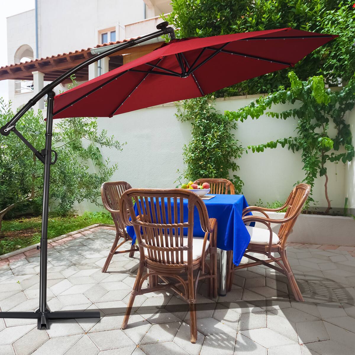 Alt View 5. Costway - 10FT Patio Offset Umbrella Solar LED 360degrees Rotation - Wine.
