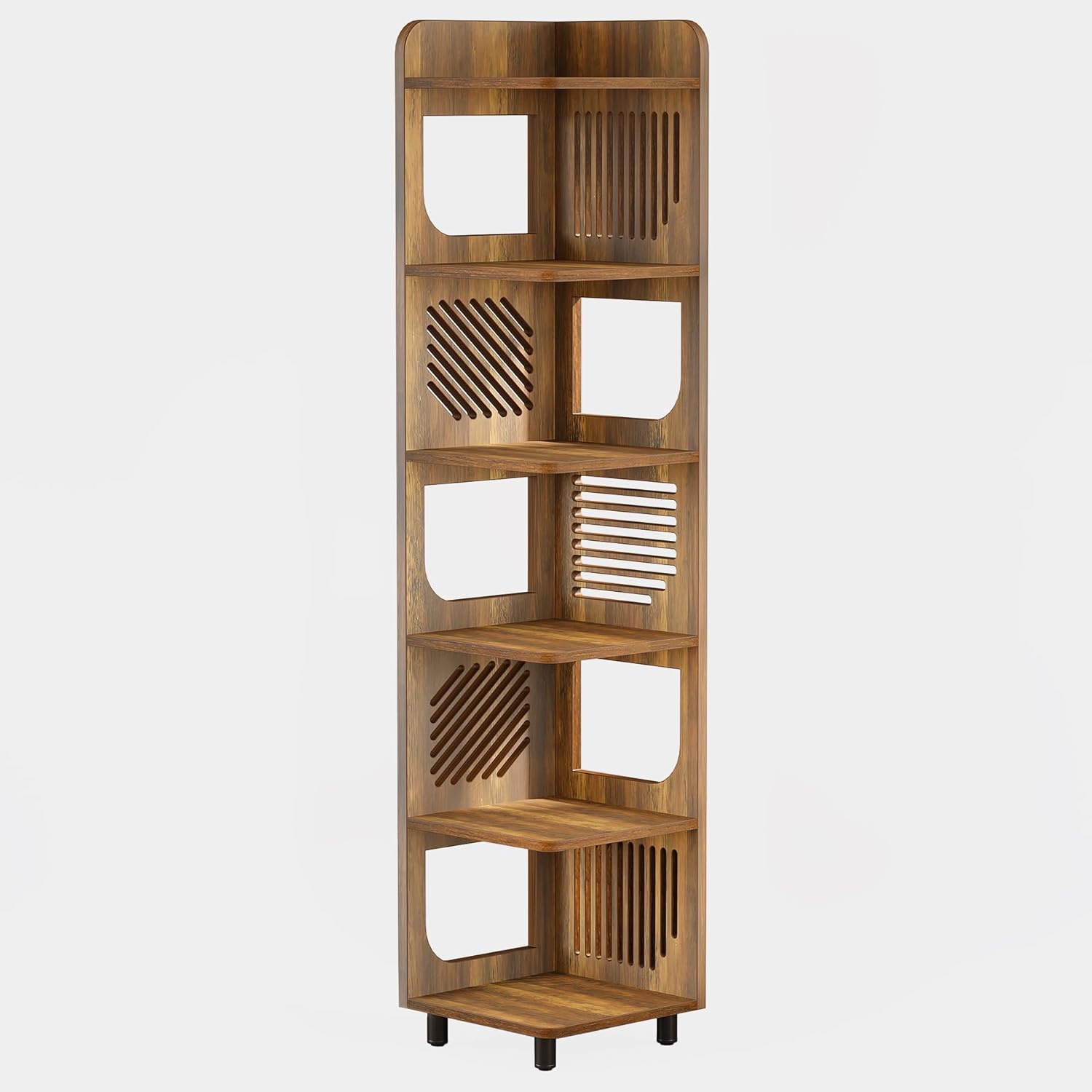 Alt View 5. Tribesigns - Corner Bookshelf with Engineered Wood Construction and Space-Saving Design for Living Room and Bedroom - Brown.