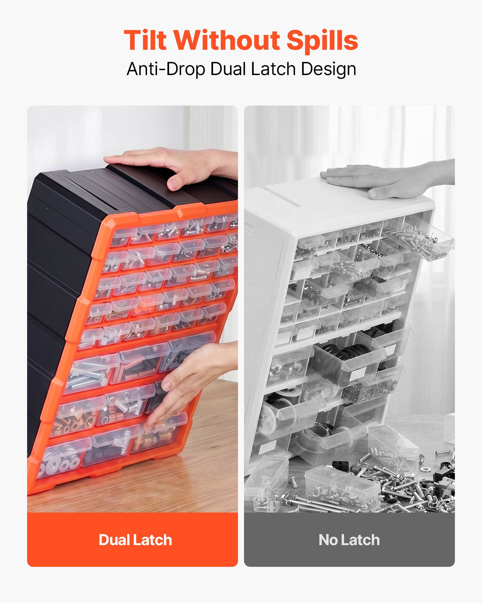 Tilt Without Spills  
Anti-Drop Dual Latch Design  
Dual Latch  
No Latch