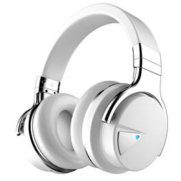 PRIMEPLUS - E7 Active Noise Cancelling Headphones, Wireless Bluetooth Headphone with Microphone, 30 Hours Playtime for Travel/Work - White