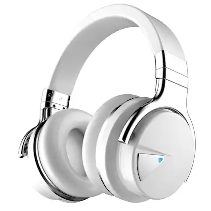 Front. PRIMEPLUS - E7 Active Noise Cancelling Headphones, Wireless Bluetooth Headphone with Microphone, 30 Hours Playtime for Travel/Work - White.