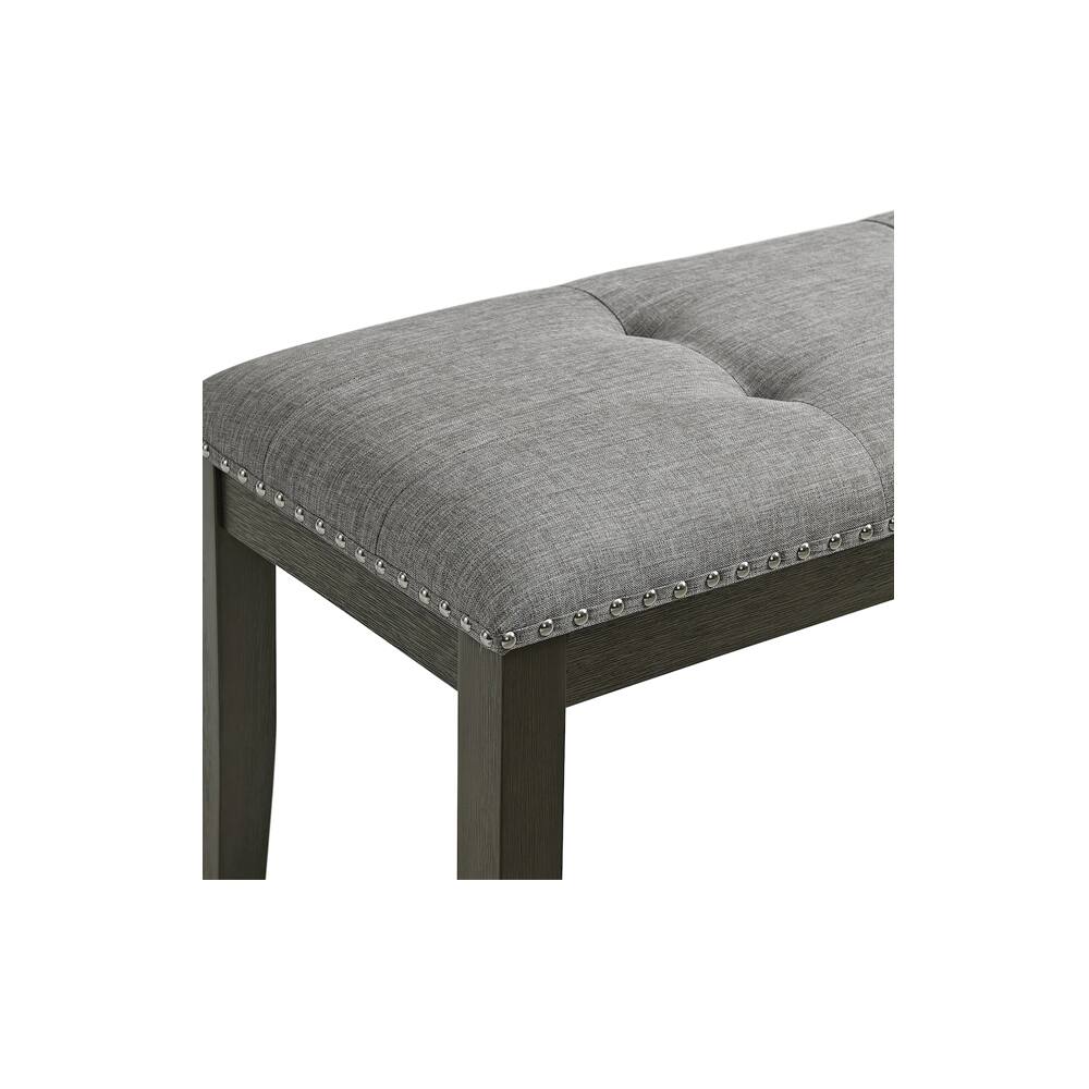 Left. Elements - Everdeen Transitional Upholstered Dining Bench with Button Tufting and Nailheads - Charcoal.
