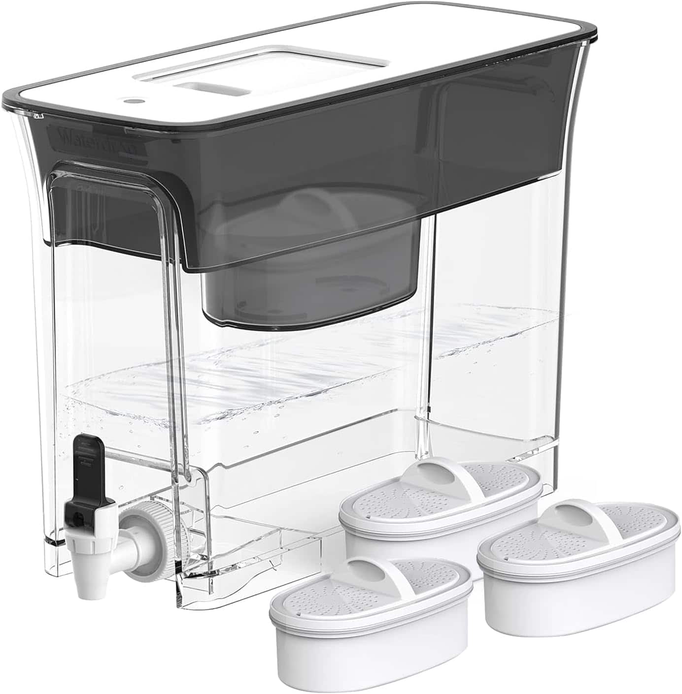 FINEAK - Waterdrop Slim 35-Cup Filter Dispenser with Long-Life Filtration-with 3 Filters - Black-3 filters