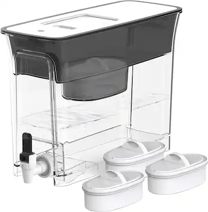 Front. FINEAK - Waterdrop Slim 35-Cup Filter Dispenser with Long-Life Filtration-with 3 Filters - Black-3 filters.