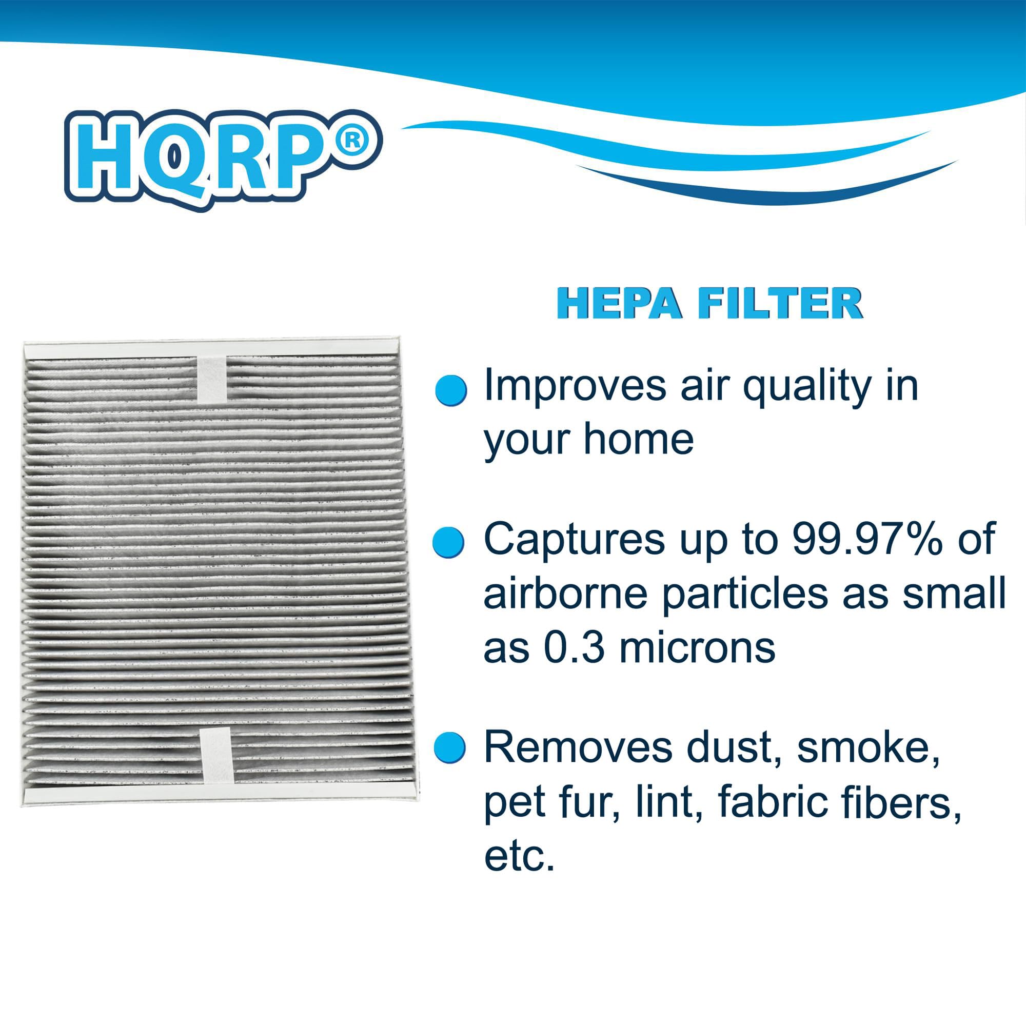 HQRP HEPA FILTER  
Improves air quality in your home  
Captures up to 99.97% of airborne particles as small as 0.3 microns  
Removes dust, smoke, pet fur, lint, fabric fibers, etc.