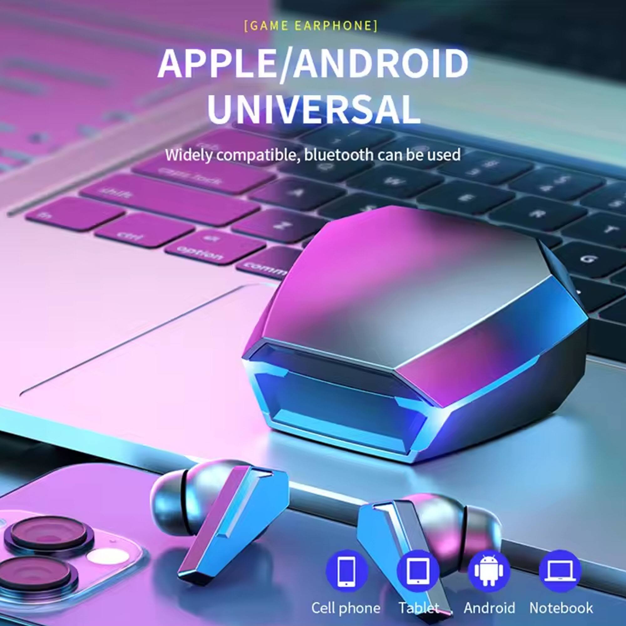 [GAME EARPHONE]  
APPLE/ANDROID UNIVERSAL  
Widely compatible, bluetooth can be used  

Cell phone Tablet Android Notebook