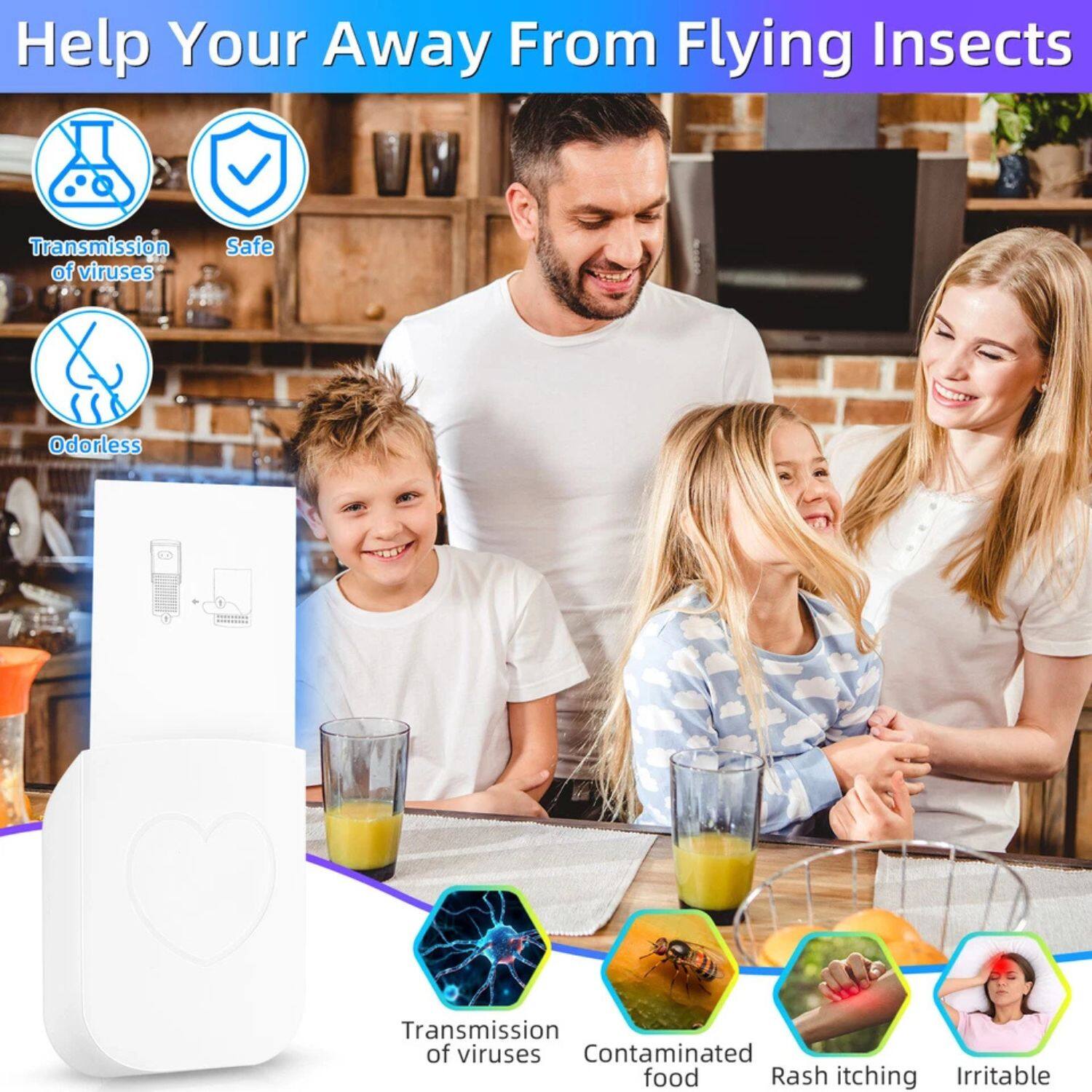 Help Your Away From Flying Insects

- Transmission of viruses
- Safe
- Odorless

Transmission of viruses
Contaminated food
Rash itching
Irritable