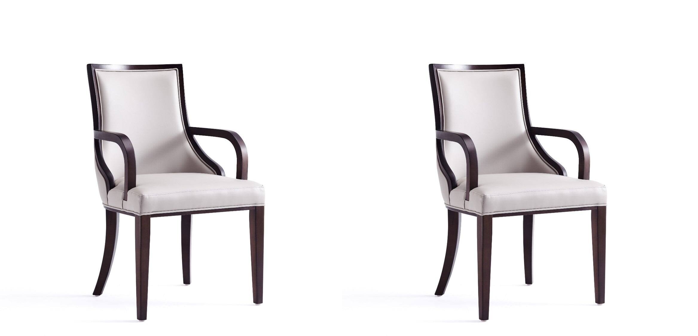 Front. Manhattan Comfort - Grand Traditional Wood Upholstered Dining Chair with Arms - Set of 2 - Light Gray.