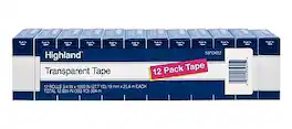 Highland - Tape, 0.75" x 27.77 yds., 1" Core, 12 Rolls/Pack - Transparent Clear