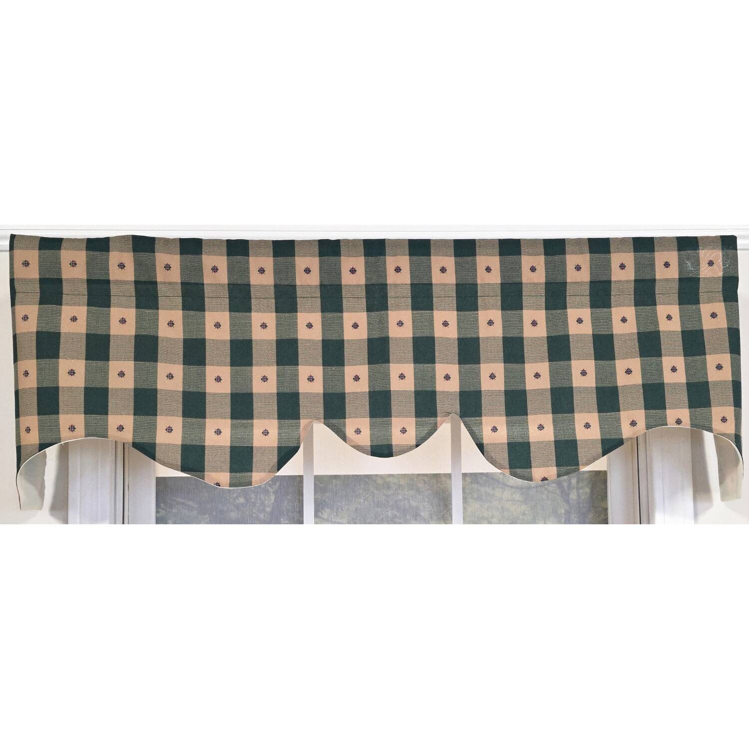 Left. RLF Home - RLF Home 100% PolyesterCollette Squares Shaped  Fully lined Windows Rod Pocket Valance 51" x 15"  Green - Green.