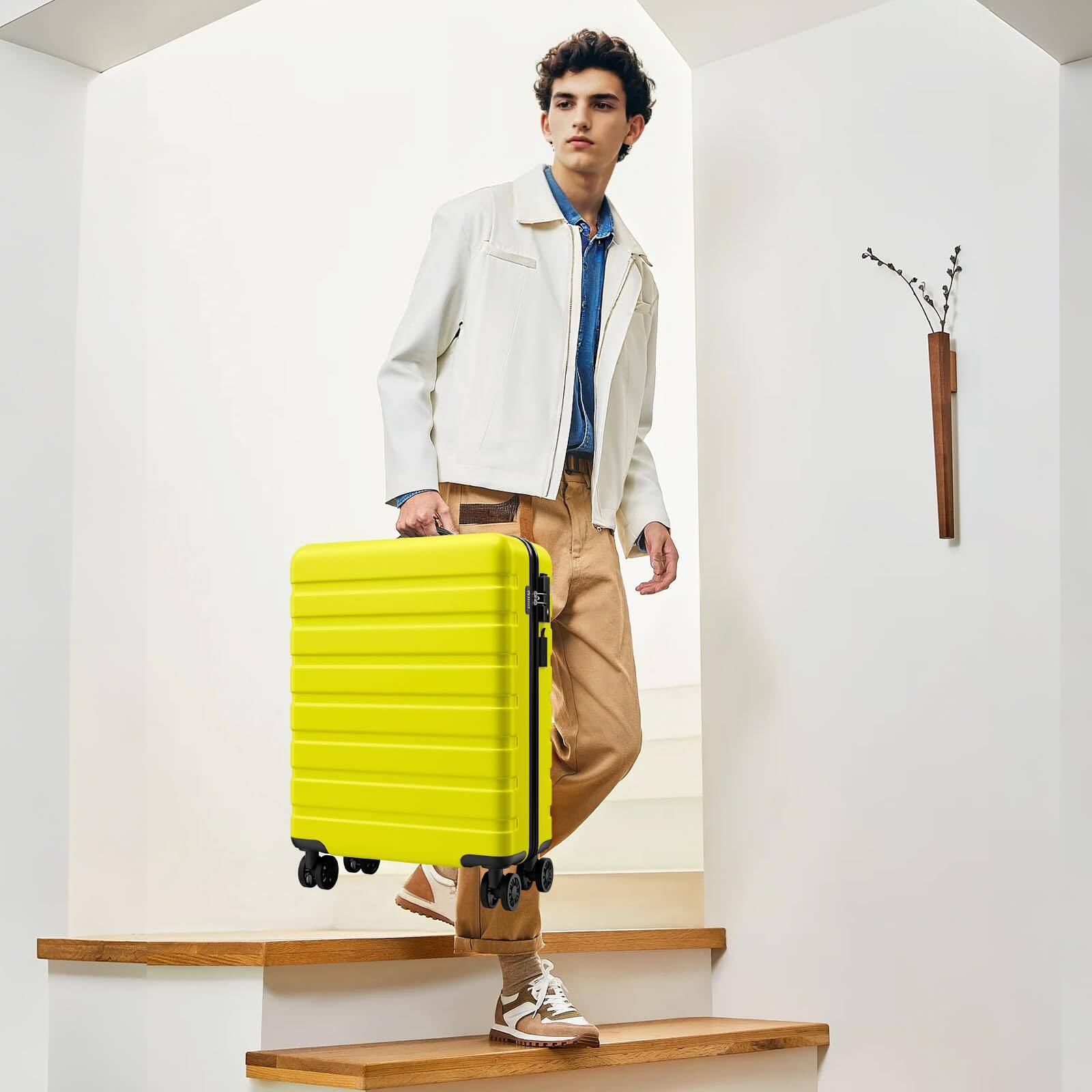Left. Brick Attic - 28 Inch Suitcase Hardside PC ABS Lightweight USB Luggage with Wheels TSA Lock Checked-Large - Yellow.