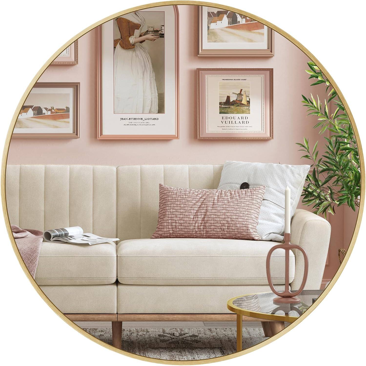 Songmics Home - 24-Inch Round Wall Mirror – Elegant Metal Frame for Bathroom/Living Room/Bedroom/Entryway - Gold