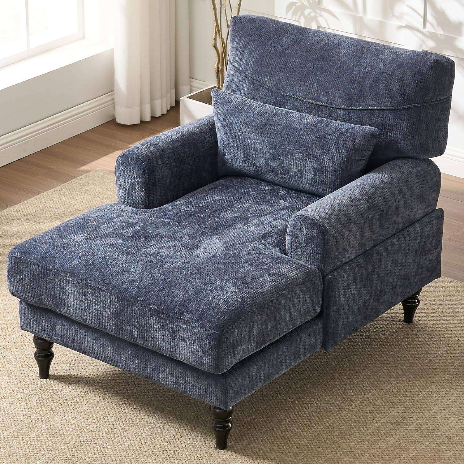 Alt View 3. Trinkets Crazed - Chaise Lounge Chair Indoor, Modern Leisure Sleeper Sofa Chair w/Double Deep Cushion, Accent Upholstered Readi - blue.