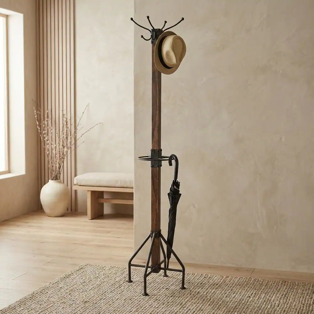 Alt View 4. Starlight Canyon Home - Industrial Floor Stand Coat Rack, Rustic Coat Tree for Entryway Hallway - Multi-Color.