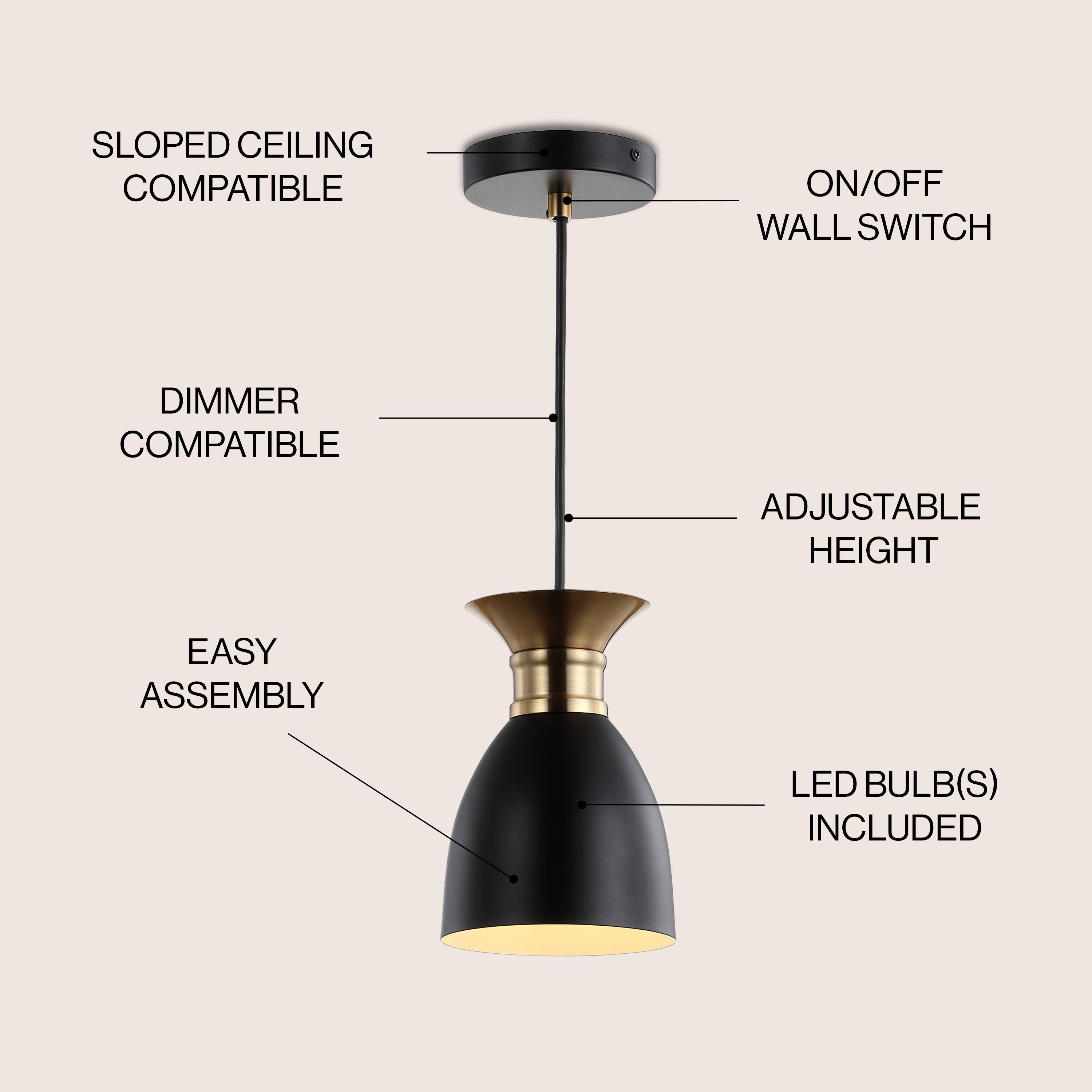 SLOPED CEILING COMPATIBLE  
ON/OFF WALL SWITCH  
DIMMER COMPATIBLE  
ADJUSTABLE HEIGHT  
EASY ASSEMBLY  
LED BULB(S) INCLUDED