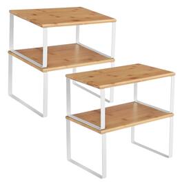 Songmics Home - Cabinet Organizer Shelf, Set of 4 Kitchen Counter Shelves, Kitchen Storage, Spice Rack, Stackable, Expandable - Cloud White and Natural Beige