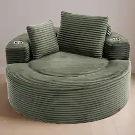 Boyel Living - Round Memory Foam Sofa Sleeper with 3 Pillows and Cup Holder - Green