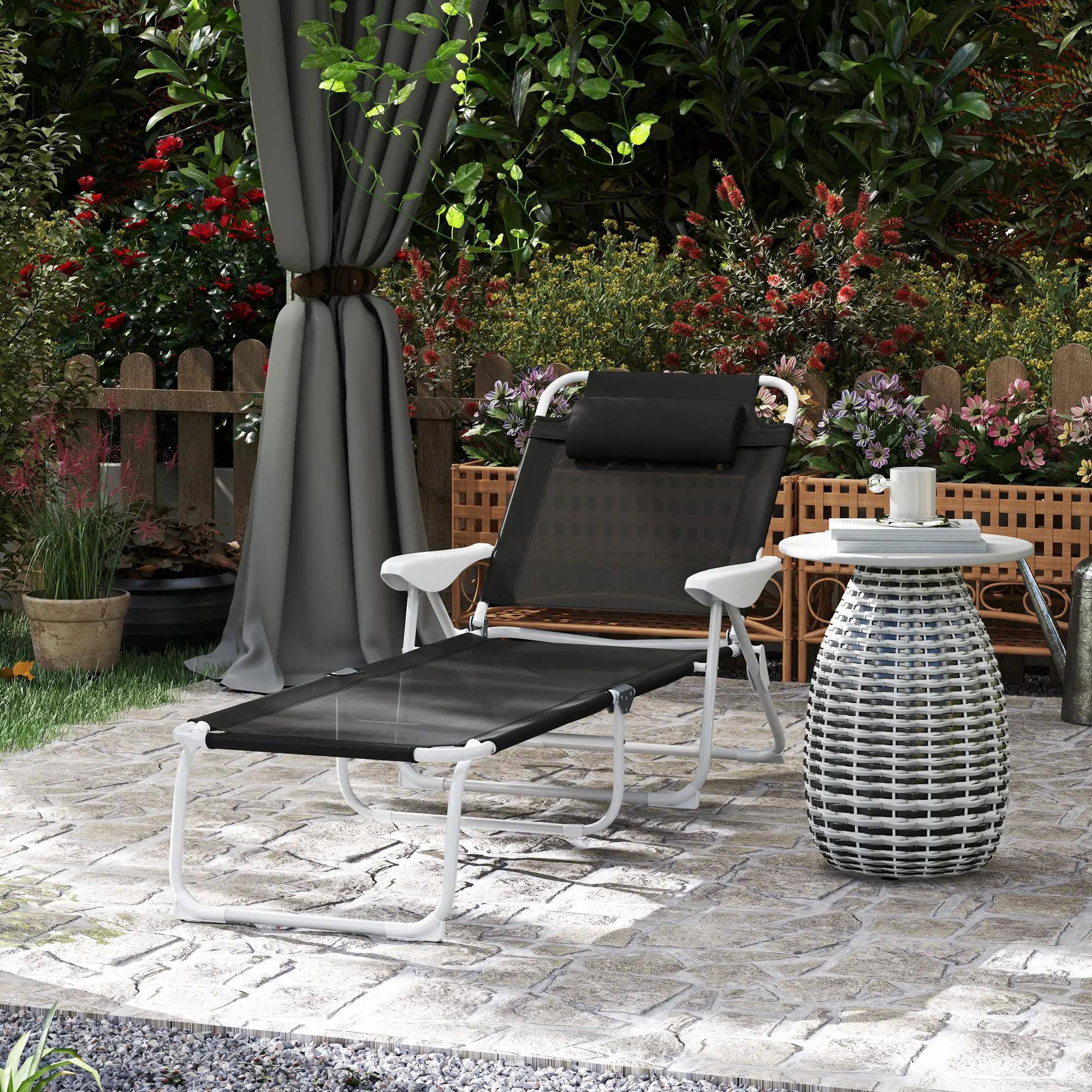 Angle. Spaco - Spaco Folding Chaise with 4-Way Recline, Breathable Mesh, Removable Pillow - Black.