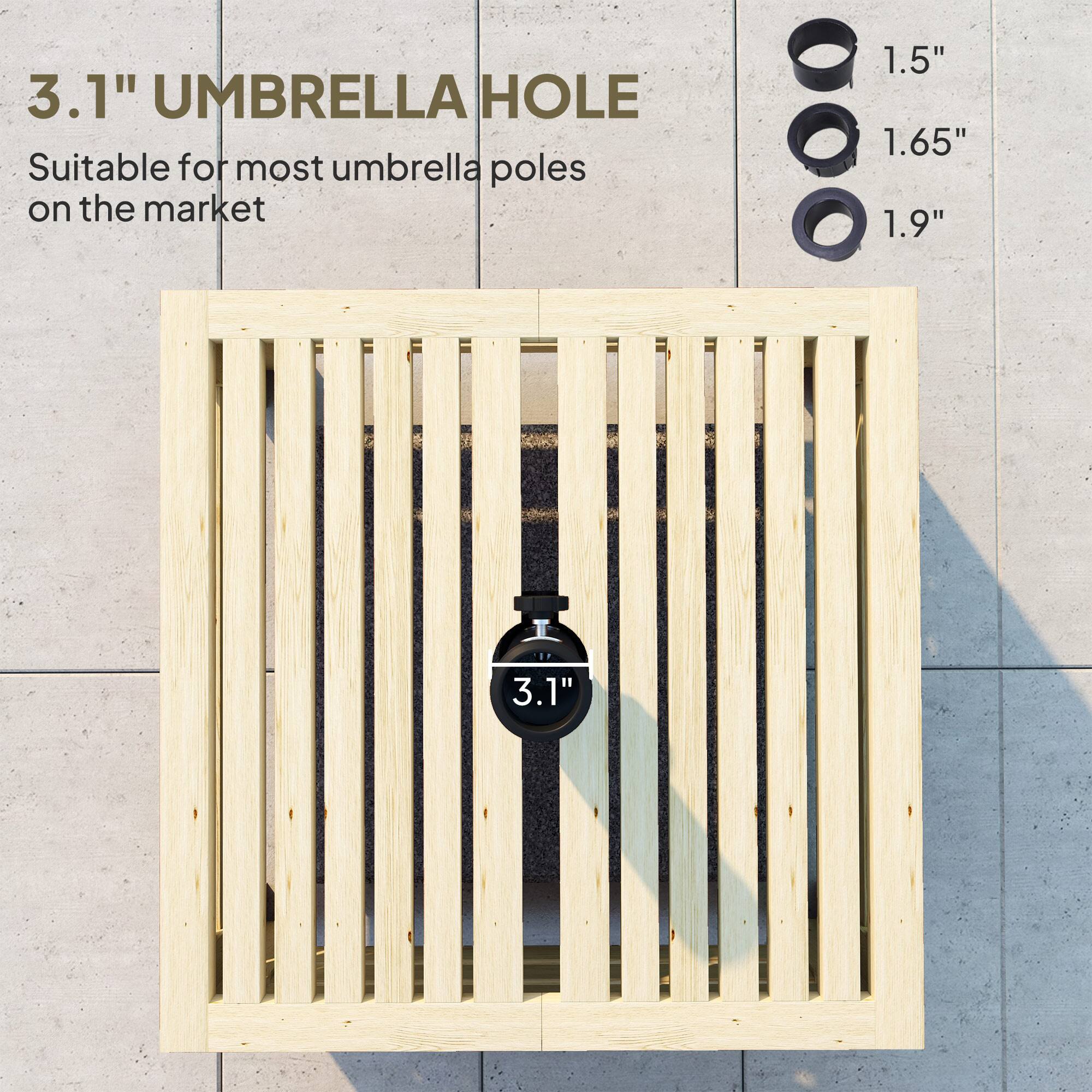 3.1" UMBRELLA HOLE  
Suitable for most umbrella poles on the market  

1.5"  
1.65"  
1.9"