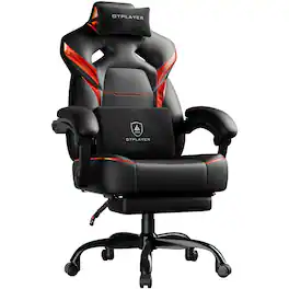 GTPlayer - Big and Tall Gaming Chair Ergonomic Office Chair with Premium Leather & Iridescent Trim - Red