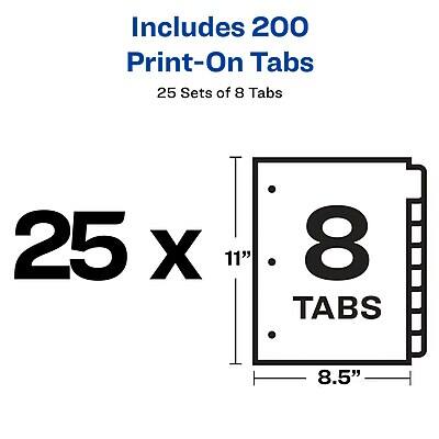 Includes 200 Print-On Tabs  
25 Sets of 8 Tabs  

25 x 8 Tabs  
11" x 8.5"