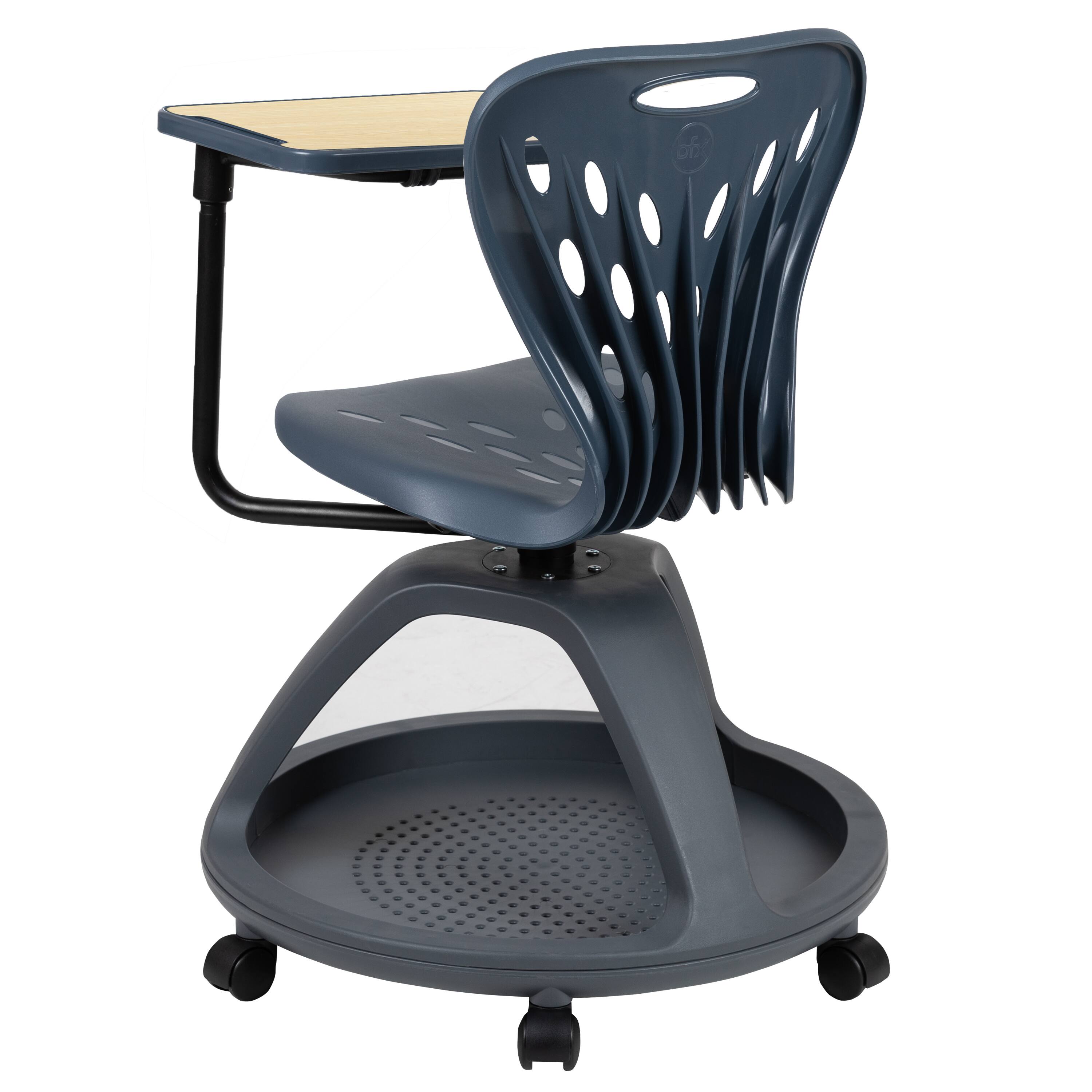 Alt View 5. Emma + Oliver - Mobile Desk Chair - 360° Tablet Rotation and Storage Cubby - Dark Gray.