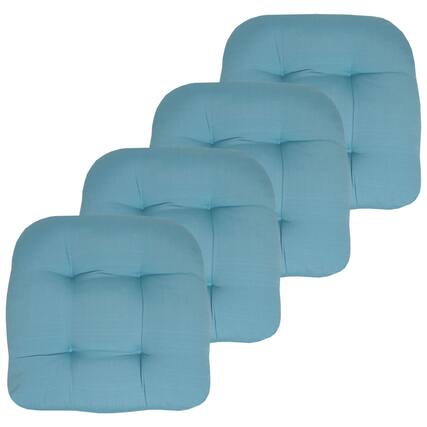 Front. Sweet Home Collection - Patio Cushions Indoor/Outdoor Chair Pads Tufted 19" x 19", 4-Pack - Teal.