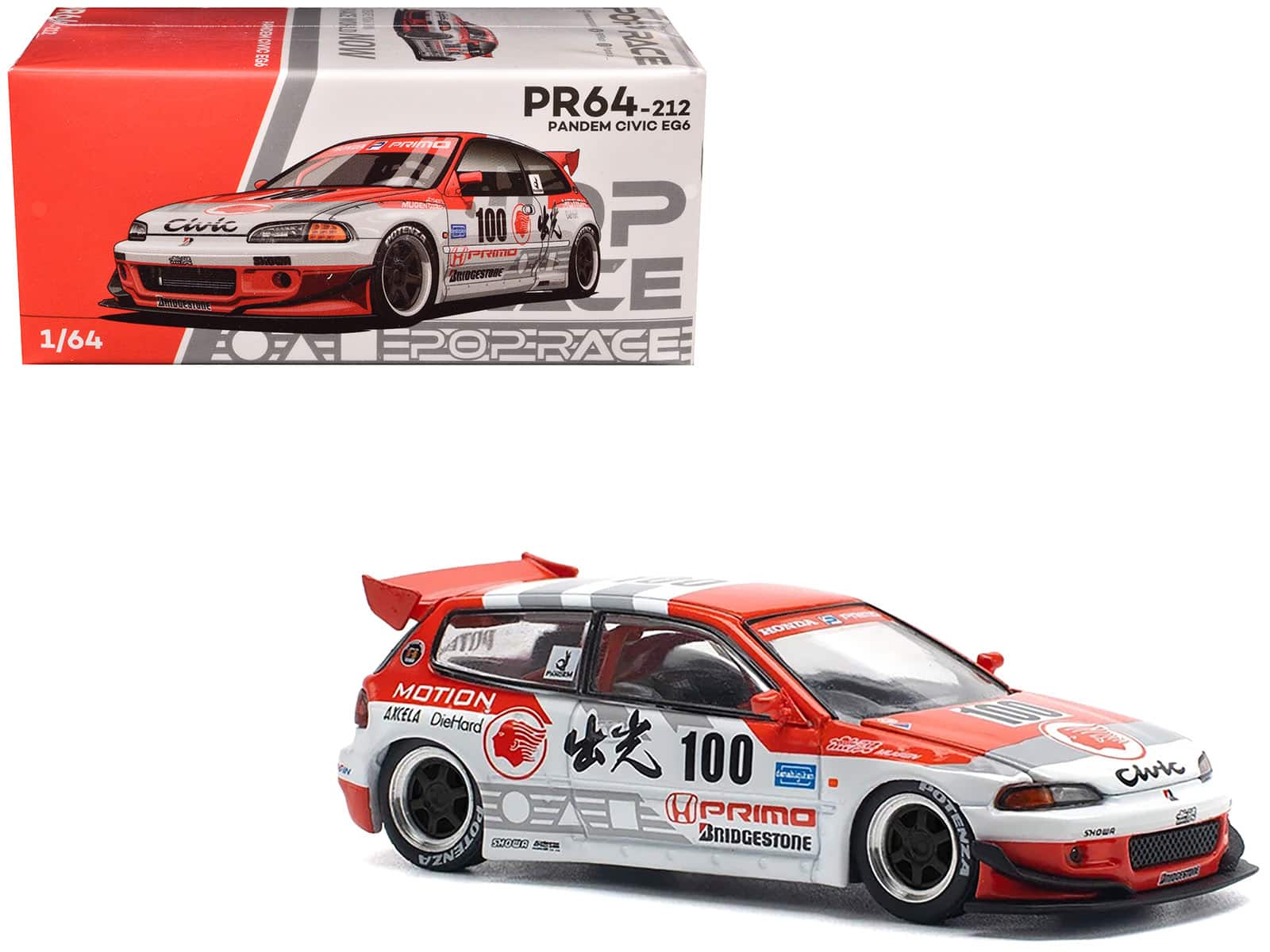 "Pandem Civic EG6 V1.5 RHD #100 ""Idemitsu Motion Infinite"" White and Red with Graphics 1/64 Model Car by Pop Race" price history on PriceWatchPro
