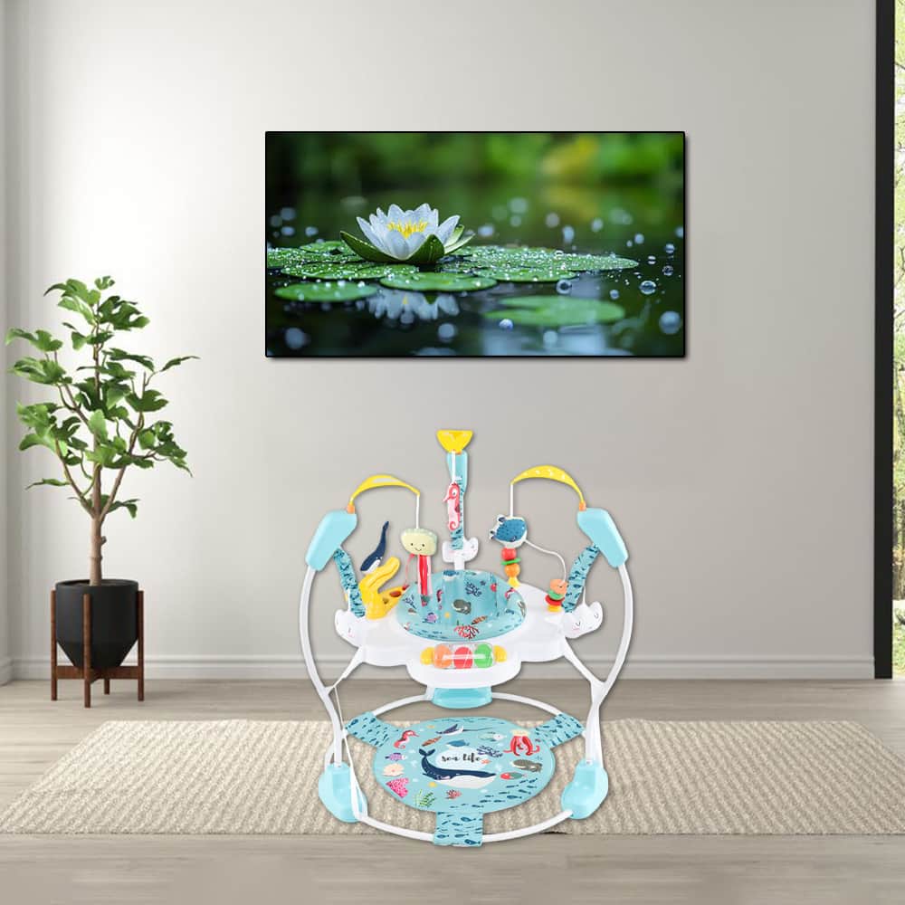 Hivvago - Adjustable Height Baby Activity Jumper with Interactive Toys and Bouncing Seat - Light Blue