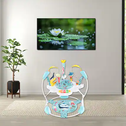 Front. Hivvago - Adjustable Height Baby Activity Jumper with Interactive Toys and Bouncing Seat - Light Blue.