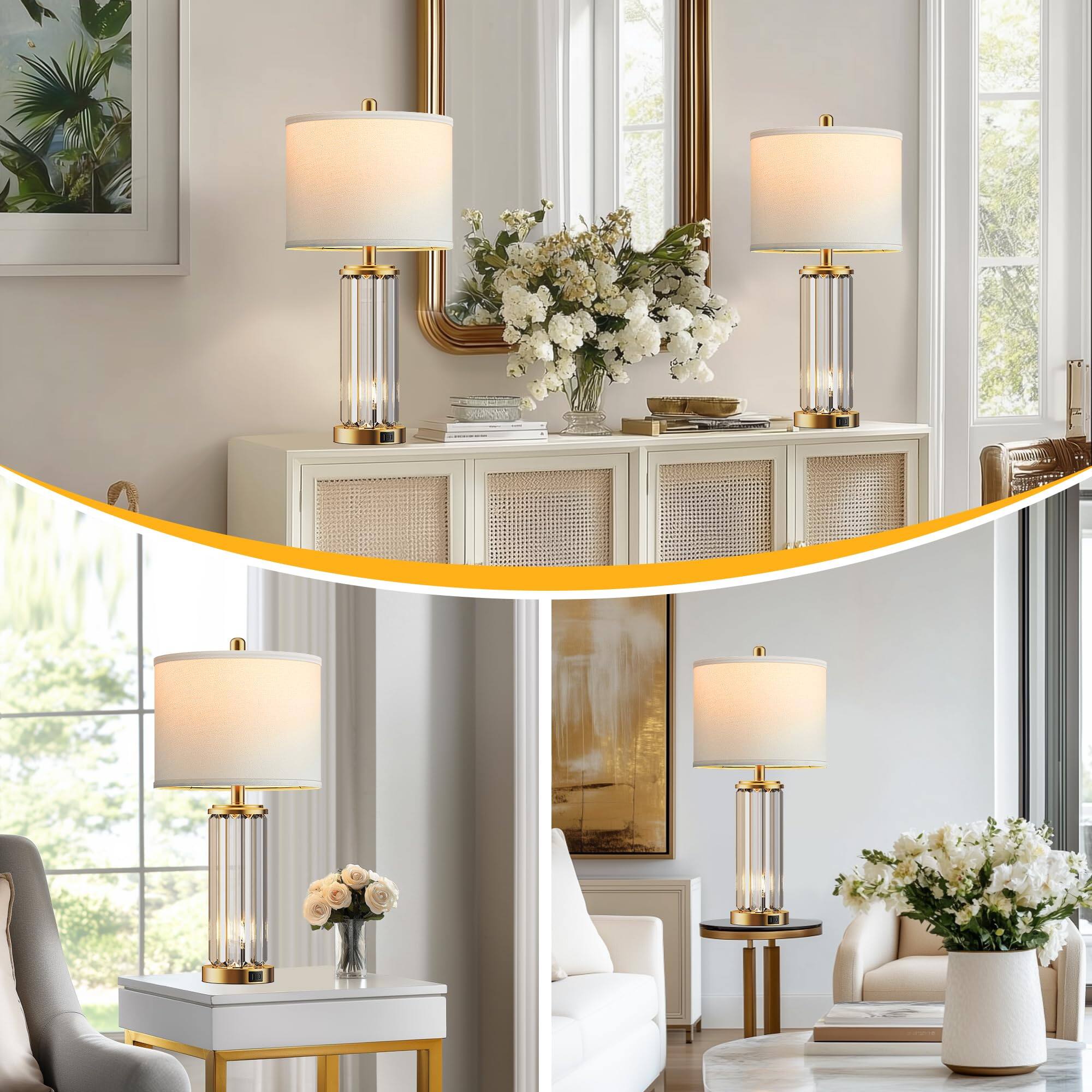 Alt View 4. Pawtners - Gold Table Lamps Set of 2 with USB A+C Charging & Night Light, Modern Bedside Lamps for Bedroom (LED Bulbs Included).