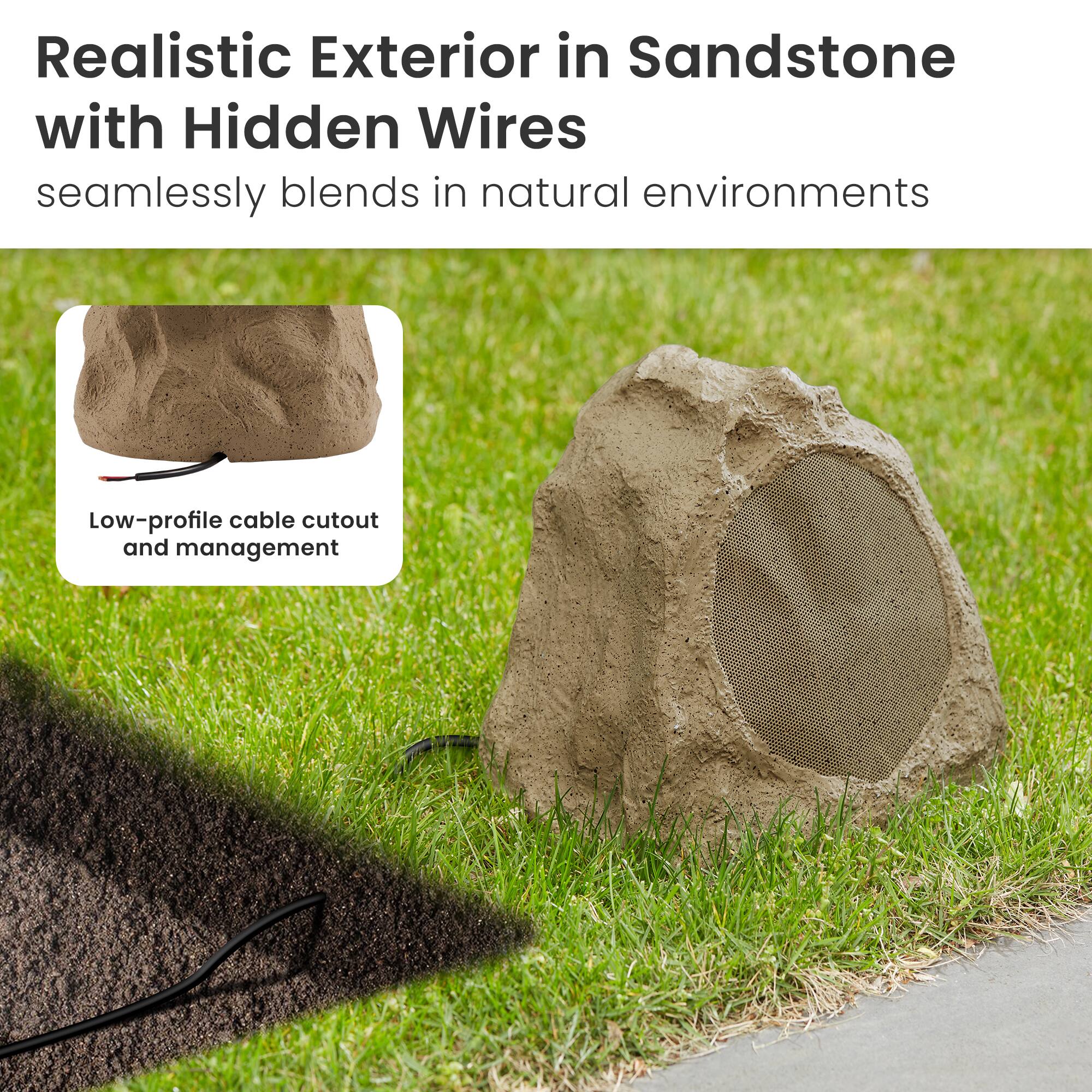 Realistic Exterior in Sandstone with Hidden Wires  
seamlessly blends in natural environments  

Low-profile cable cutout and management
