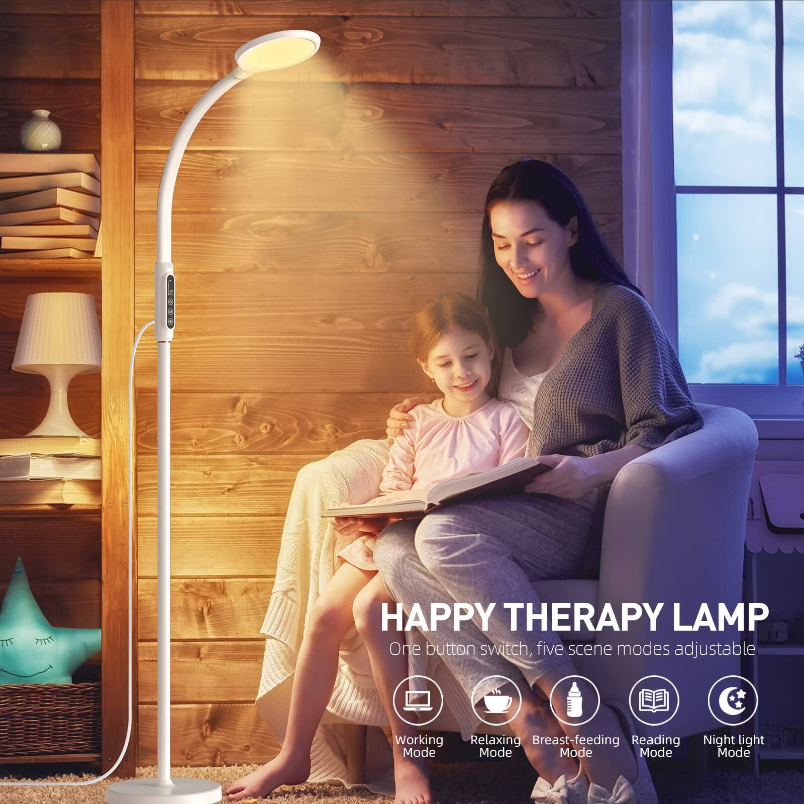HAPPY THERAPY LAMP  
One button switch, five scene modes adjustable  
Working Mode  
Relaxing Mode  
Breast-feeding Mode  
Reading Mode  
Night light Mode