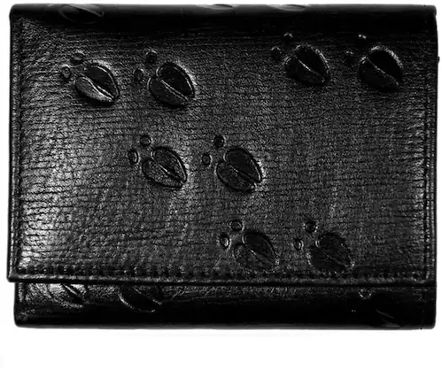 Front. Rico Industries - Deer Tracks Embossed Black Leather Trifold Wallet - Multi.