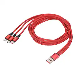 Unique Bargains - Multi USB-A to 2 Micro USB & Type-C 1-in-3 Cable, 47" Nylon Braided 2A for Phone/PowerBank/Tablet - Red