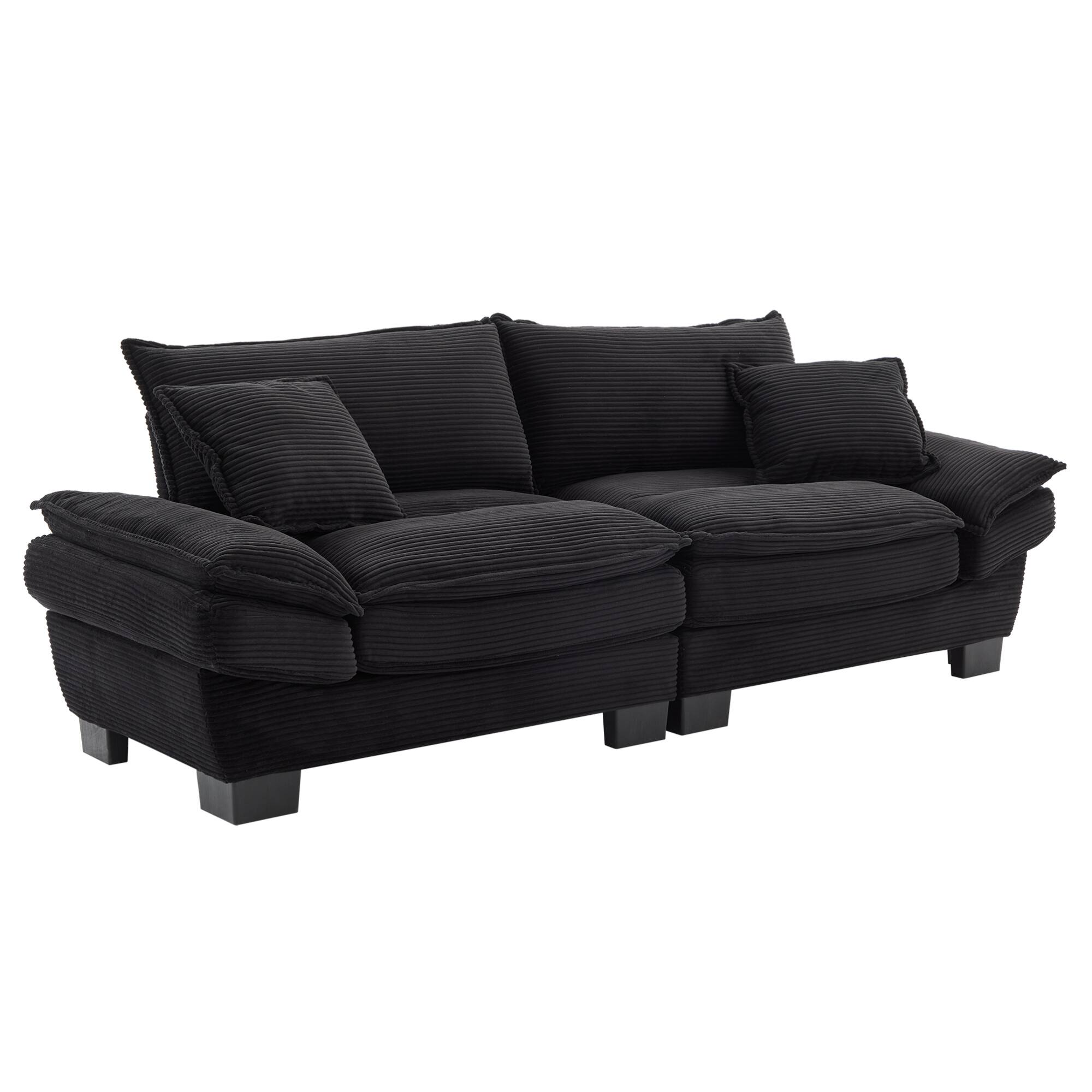 Left. GOODSILO - Plush Corduroy Convertible Sofa Bed | Deep-Seating Sleeper with Accent Pillows for Home & Office - Black.