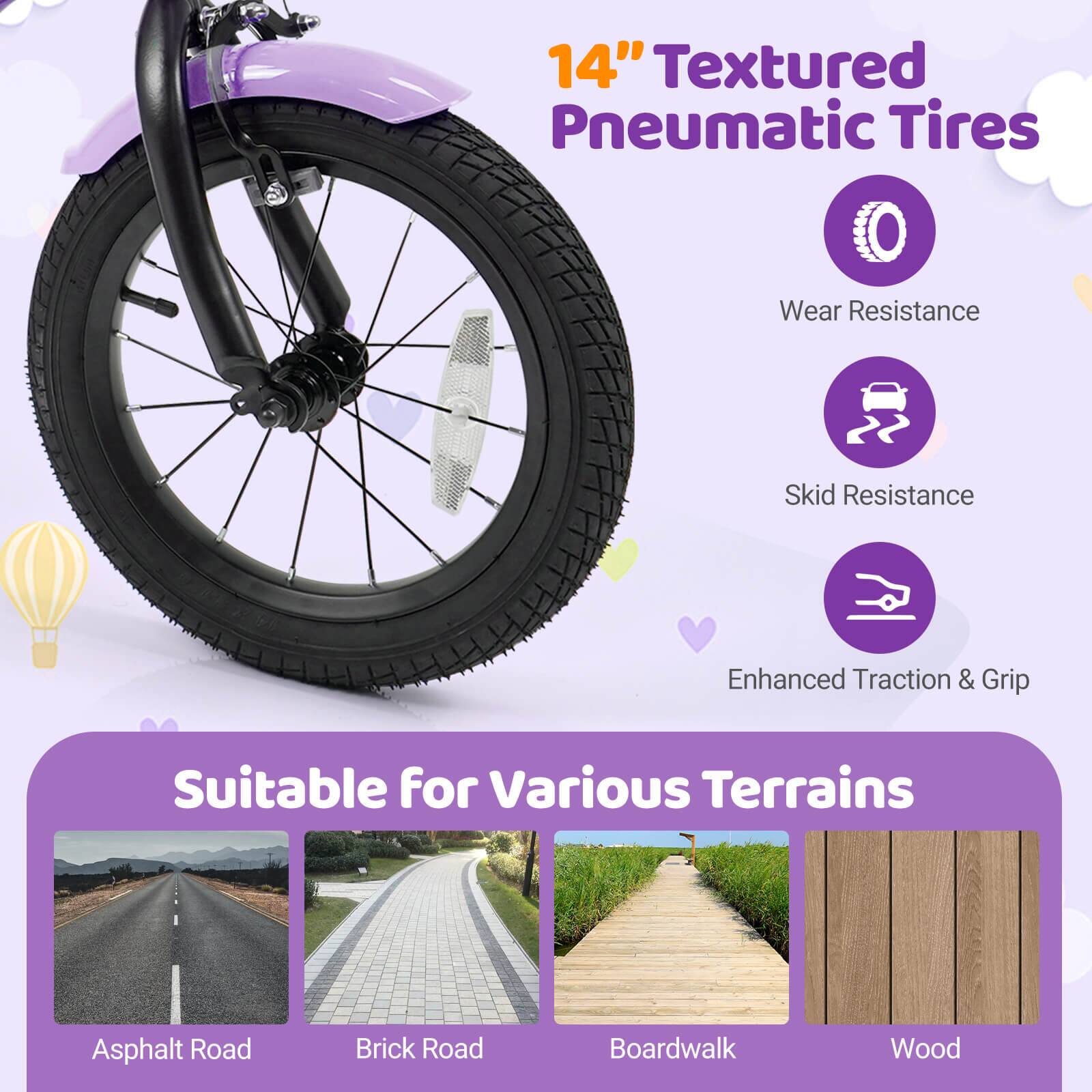 14" Textured Pneumatic Tires

- Wear Resistance
- Skid Resistance
- Enhanced Traction & Grip

Suitable for Various Terrains

- Asphalt Road
- Brick Road
- Boardwalk
- Wood
