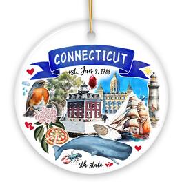 OrnamentallyYou - Artistic Connecticut State Themes and Landmarks Christmas Ornament Version 2 - Multi-colored