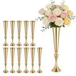VEVOR - 12 PCS Wedding Flower Vase, 21.7 in Tall Trumpet Flower Table Centerpieces, Banquet Vases Easy Installation - Gold