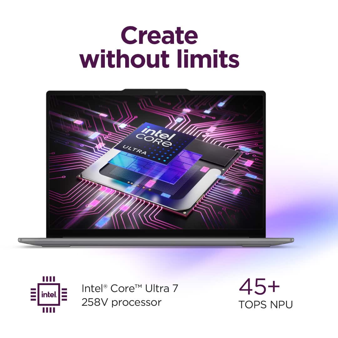 Create without limits intel Core Ultra 7 258V processor 45+ TOPS NPU.